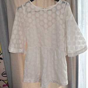 Line & Dot White Polka Dot Sheer Jumpsuit Romper
